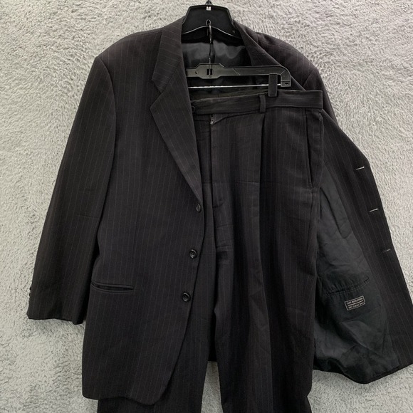 ARMANI COLLEZIONI Blazer Mens 44R 3 Button Wool 2 Piece Suit Pants Striped*